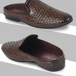 FAUSTO Men Brown Textured Mules-picture-3