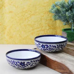 VarEesha Spring Blue Mango Wood Serving Bowls (600 ml) - Set of 2-image-6