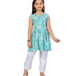Aarika Kids Blue & White Embroidered Kurti with Pant-image-89
