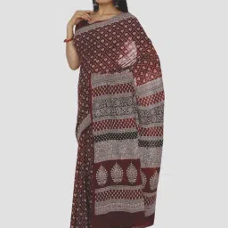 Kalakari India Maroon Cotton Printed Saree With Unstitched Blouse-image-94