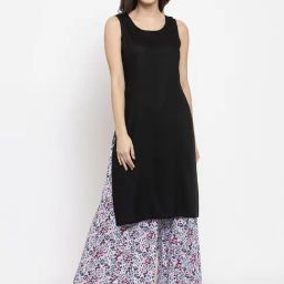 Ayaany Black Cotton Straight Kurti-image-100