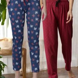 Kryptic Maroon & Navy Cotton Relaxed Fit Printed Lounge Pants - Pack of 2-image-1