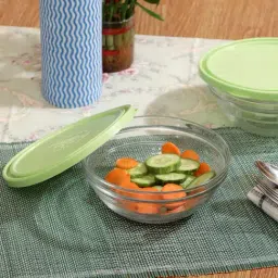 Duralex 'Freshbox' Transparent & Green Glass 17 cm Container With Lid (0.97 L) - Set of 2-17