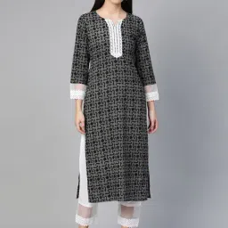Indo Era Black & White Cotton Embroidered Straight Kurta-picture-27