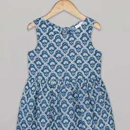 Budding Bees Kids Blue Cotton Printed Dress-image-12