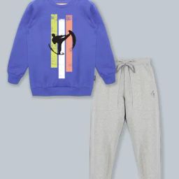 Kiddopanti Kids Royal Blue & Grey Printed Full Sleeves Sweatshirt Set-picture-32