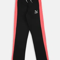 Puma Kids T7 Black & Pink Cotton Logo Trackpants-image-56