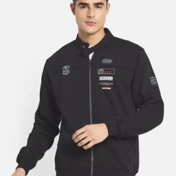 Octave Black Mandarin Collar Regular Fit Sweatshirt-image-3