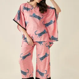 The Kaftan Company Peach Printed Kaftan Top With Pyjamas-39