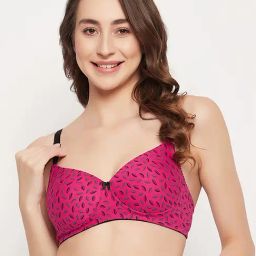 Clovia Pink Floral Print T-Shirt Bra-image-67