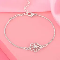 Estele Rhodium-Plated Jali Work Floral Bracelet with Austrian Crystals for Women-image-35