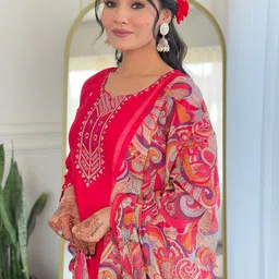 KALINI Women Embroidered Regular Sequinned Kurta with Trousers & With Dupatta image 4