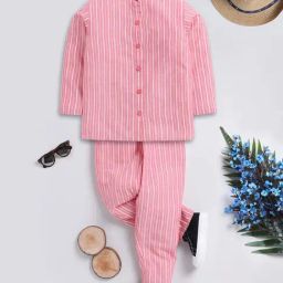 Clt.s Kids Coral Cotton Striped Full Sleeves Top Set-image-71
