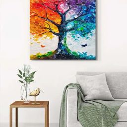 999Store Multicolor Canvas Rainbow Tree Wrapped Painting-13