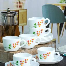 Cello White Opalware Cup & Saucer - Set of 6-0