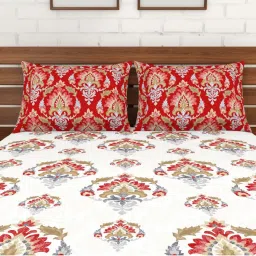 Spaces ATRIUM ECOM Red & White Cotton 144 TC Double Bedsheet with 2 Pillow Covers image 4