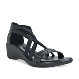 Rocia by Regal Women's Black Cross Strap Wedges-picture-0
