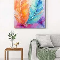 999Store Multicolor Canvas Feathers Watercolor Wrapped Painting-46