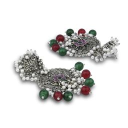 Fida Emerald Ruby Beaded Multi Dangler Earrings image 4