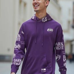 Bewakoof Men's Purple Graphic Printed Oversized Hoodie-picture-30