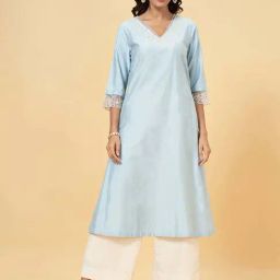 Rangmanch by Pantaloons Blue Embroidered A Line Kurta-image-77