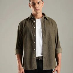 Tommy Hilfiger Olive Green Cotton Regular Fit Texture Shirt-picture-48