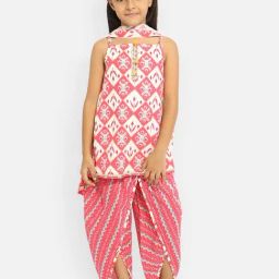 Nauti Nati Kids White & Pink Embellished Kurta, Dhoti with Dupatta-image-13