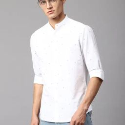 Dennis Lingo Shine White Cotton Slim Fit Printed Shirt-image-83