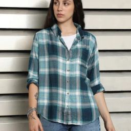 High Star Teal Cotton Checks Shirt-picture-11