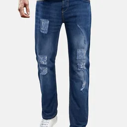 SZN Men Classic Straight Fit Mid-Rise Mildly Distressed Light Fade Stretchable Jeans-image-2
