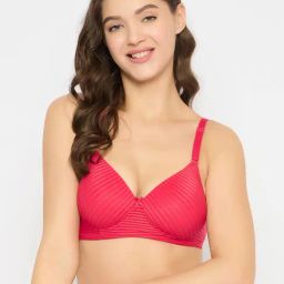 Clovia Red Polyamide Printed Padded Full Cup Wire Free T-Shirt Bra-picture-4