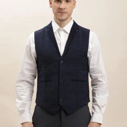Turtle Navy Blue Rayon Regular Fit Self Design Waistcoat-image-30