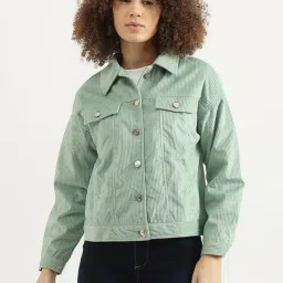 United Colors of Benetton Green Textured Casual Jacket-picture-0