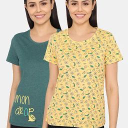 Rosaline by Zivame Green & Yellow Printed T-Shirt - Pack of 2-image-45