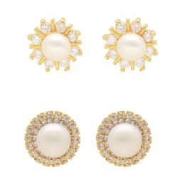 Sri Jagdamba Pearls Kirak Golden Stud Earrings - Set of 2-image-75