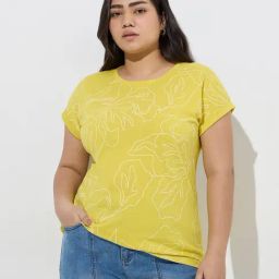 Gia by Westside Lime Abstract Printed Cotton T-Shirt-picture-2