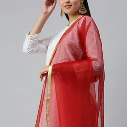 flaher Women Red Gotta Patti Net Dupatta-52