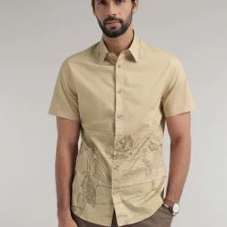 ANDAMEN Khaki Regular Fit Printed Cotton Shirt-image-51