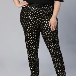 Oxolloxo Black Printed Mid Rise Pants-image-0