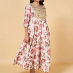 Rangmanch by Pantaloons White & Pink Embroidered Maxi Dress-image-31