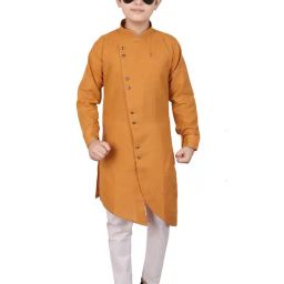 Pro-Ethic Style Developer Kids Mustard & White Solid Full Sleeves Kurta with Pyjamas-image-70