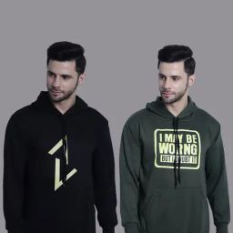 Vimal Jonney Black & Olive Regular Fit Printed Hooded Sweatshirt - Pack of 2-image-99