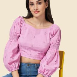 YU by Pantaloons Purple Cotton Self Pattern Crop Top-image-28