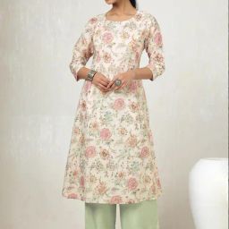Soch Beige Linen Floral Print Kurta-20