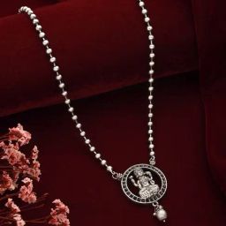 Aatmana Silver-Plated Oxidized Laxmi Pendant Necklace-45
