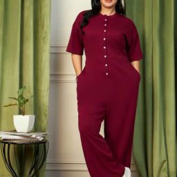 CURVE BY KASSUALLY Maroon Maxi Jumpsuit-image-12