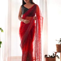 Saree Mall Red Embellished Saree With Unstitched Blouse-image-19