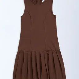 Y&F Kids by Westside Brown Solid Drop-Waist Dress-picture-25