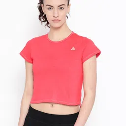 Aesthetic Bodies Women Pink Solid Round Neck Cropped Styled Back T-shirt-image-66
