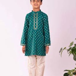 VASTRAMAY Boys Green & Cream Printed Full Sleeves Kurta Sets-picture-5